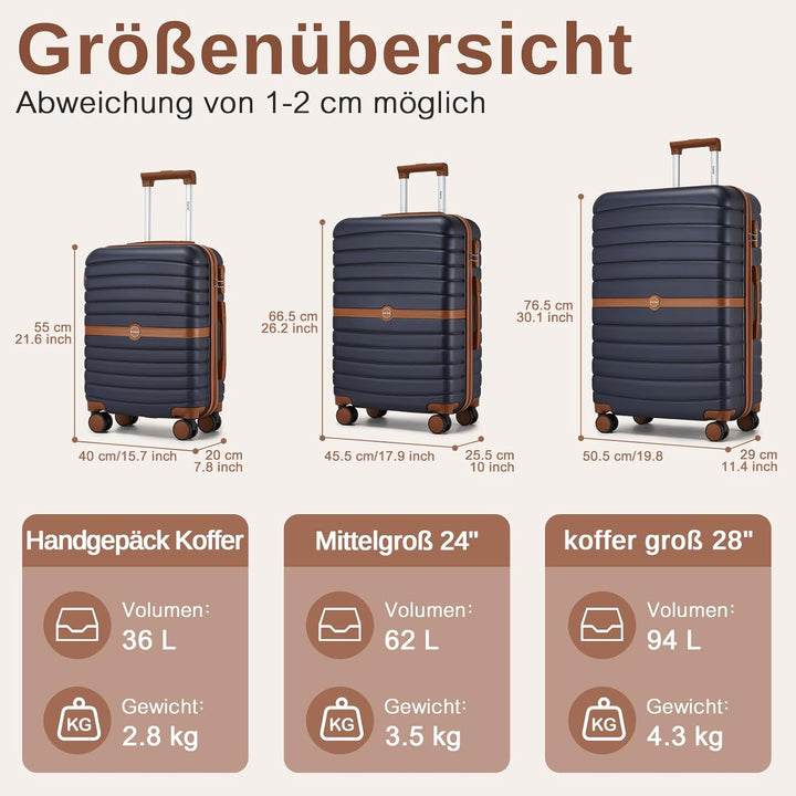 KONO Koffer Reisekoffer Trolley Handgepäck Koffer 55x40x20cm von ABS+PC Hartschalenkoffer mit Zwilli