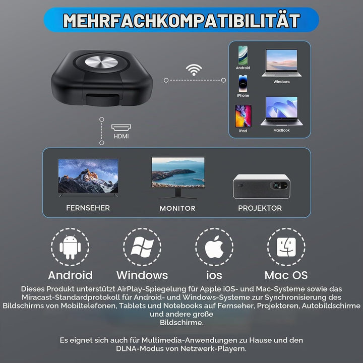 Wireless HDMI Adapter,4K Wireless HDMI Dongle,Miracast Display Dongle,Kabellos HiFi Display Adapter