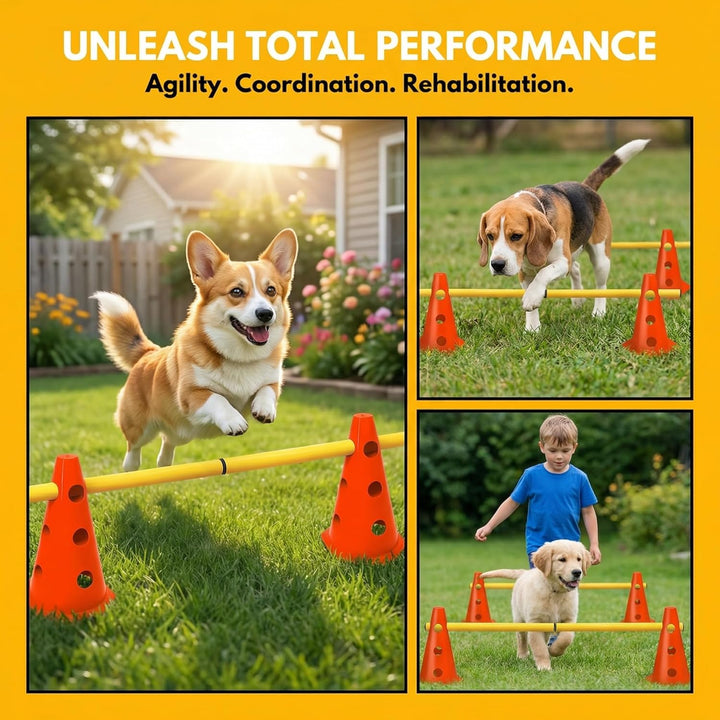 5er Sports Steckhürdenset Cavaletti Agility Set Hunde Hürden Steckhürdenset 10 Kegel 23cm + 5 Stange