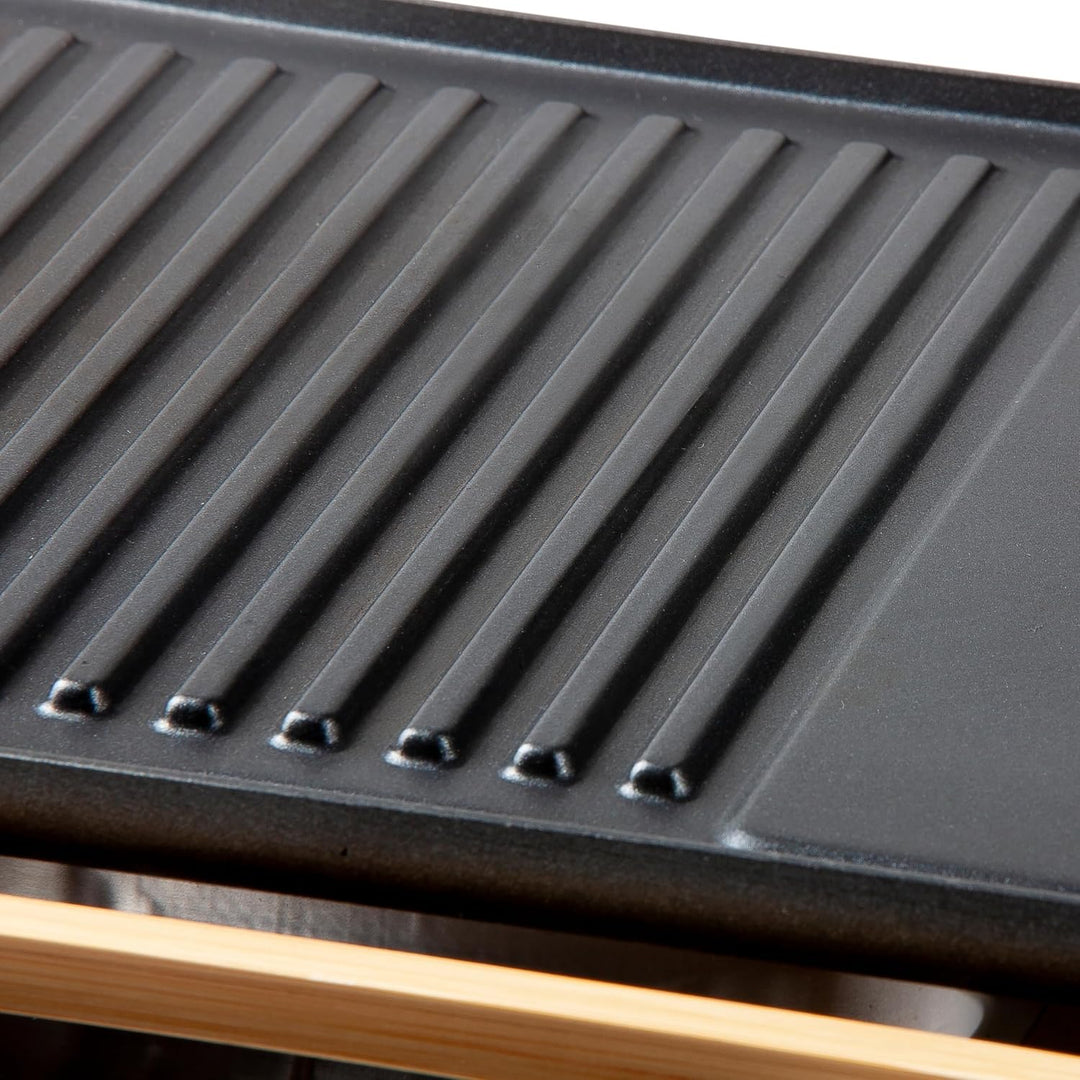 DOMO DO8311TP Electric Grill Plate Bamboo - Integrierte Fettauffangschale - 60 cm Abnehmbare Grillpl