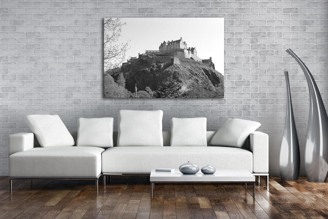 deyoli Burg in Edinburgh Schottland Effekt: Schwarz/Weiss Format: 80x60 als Leinwandbild, Motiv fert
