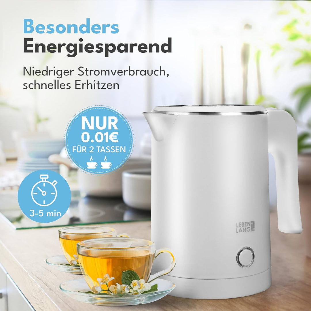 LEBENLANG Edelstahl Reisewasserkocher Klein - 500ml & BPA-Frei I 600W Mini Wasserkocher Klein Weiss