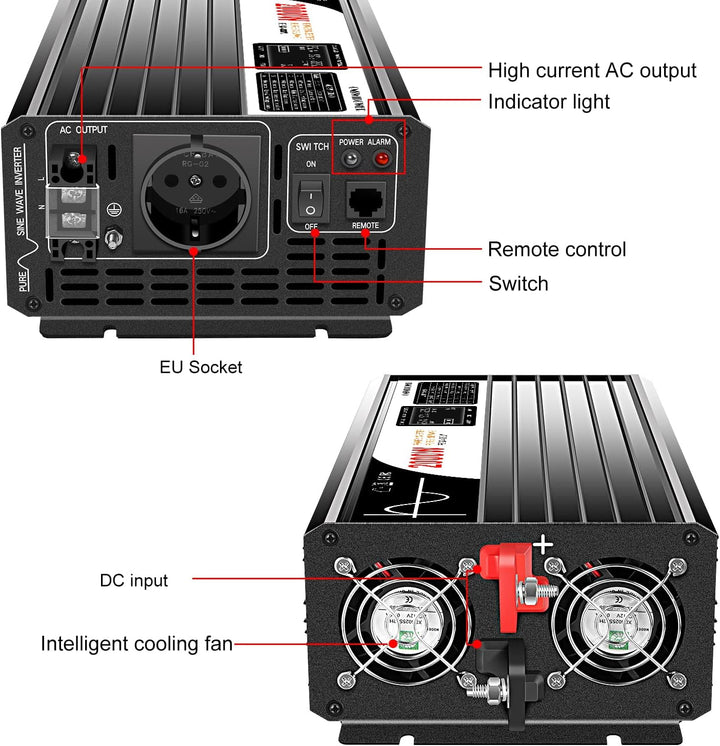 2000W wechselrichter 12v auf 230v Reiner Sinus wohnmobil 50HZ Solar Konverter für Zuhause Auto (DC12