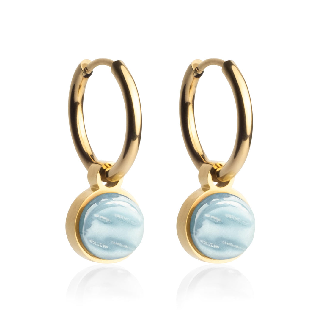 Gold Ohrringe Creolen mit Anhänger zum Wechseln • Edelstahl Ohrhänger mit Charm in himmelblau • nick