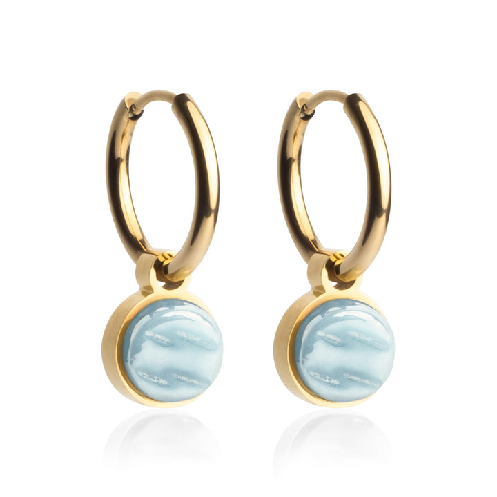 Gold Ohrringe Creolen mit Anhänger zum Wechseln • Edelstahl Ohrhänger mit Charm in himmelblau • nick