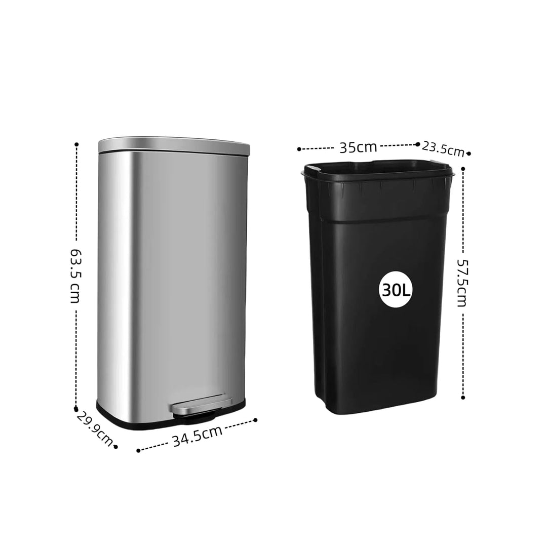 LIFERUN Mülleimer Küche 30l, Abfalleimer mit Deckel, Softclose Treteimer aus Stahl, mit Inneneimer f