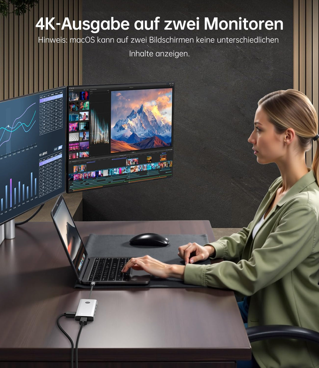NOVOO 10-in-1 USB C Docking Station Dual Monitor, Typ C Hub mit 2 HDMI 4K@60Hz, 100W PD, 5Gbps USB-C