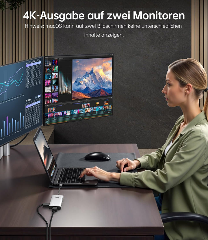 NOVOO 10-in-1 USB C Docking Station Dual Monitor, Typ C Hub mit 2 HDMI 4K@60Hz, 100W PD, 5Gbps USB-C