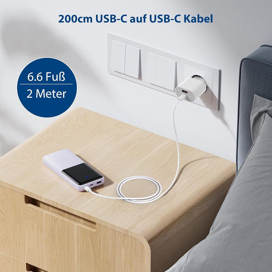 KenSera 20W USB C Ladegerät Schnellladegerät mit 2m Kabel, 2-Port Netzteil USB-C & USB-A, Fast Charg