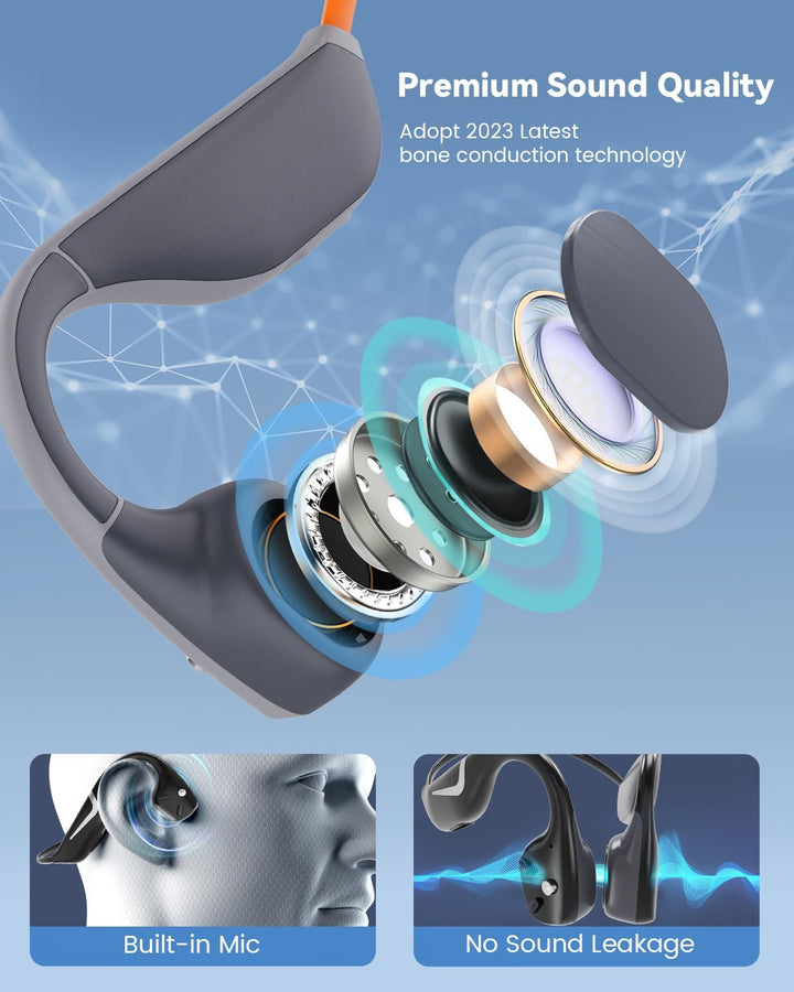 MONODEAL Knochenschall Kopfhörer Bluetooth 5.3, Bone Conduction Headphones mit 20H Spielzeit, Open E