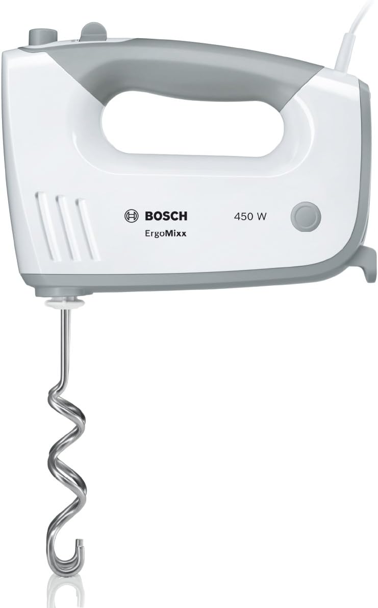 Bosch Handrührer ErgoMixx MFQ36470, 2 Rührbesen, 2 Edelstahl-Knethaken, Edelstahl-Mixfuss, Mixbecher