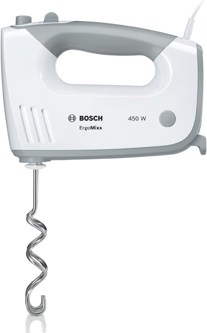 Bosch Handrührer ErgoMixx MFQ36470, 2 Rührbesen, 2 Edelstahl-Knethaken, Edelstahl-Mixfuss, Mixbecher