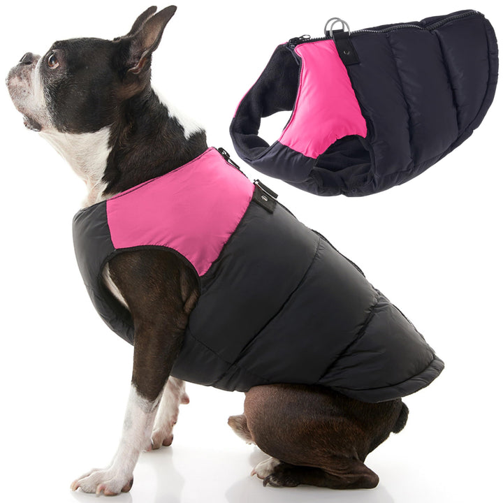 Gooby Gepolsterte Hundeweste – Pink, Grösse M – Reissverschluss Hundejacke Mantel mit D-Ring Leine –
