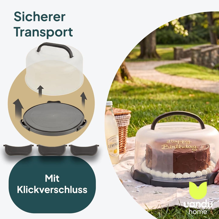 uandu Kuchen Transportbox rund, Tortentransportbox mit Haube und Griff. Box mit Deckel, Aufbewahrung