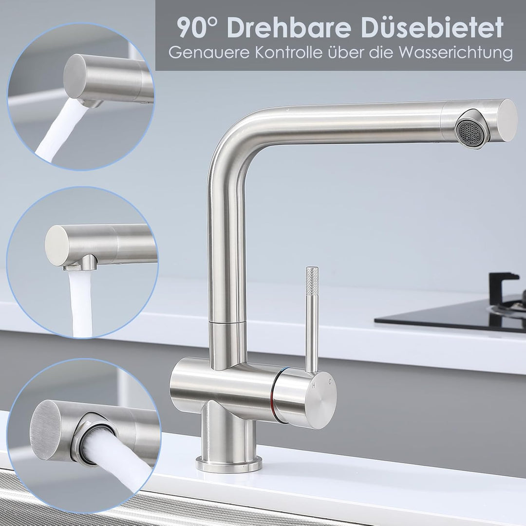 Wasserhahn Küche Edelstahl Küchenarmatur mit L-förmigem 360° Schwenkauslauf einhebelmischer küche, D