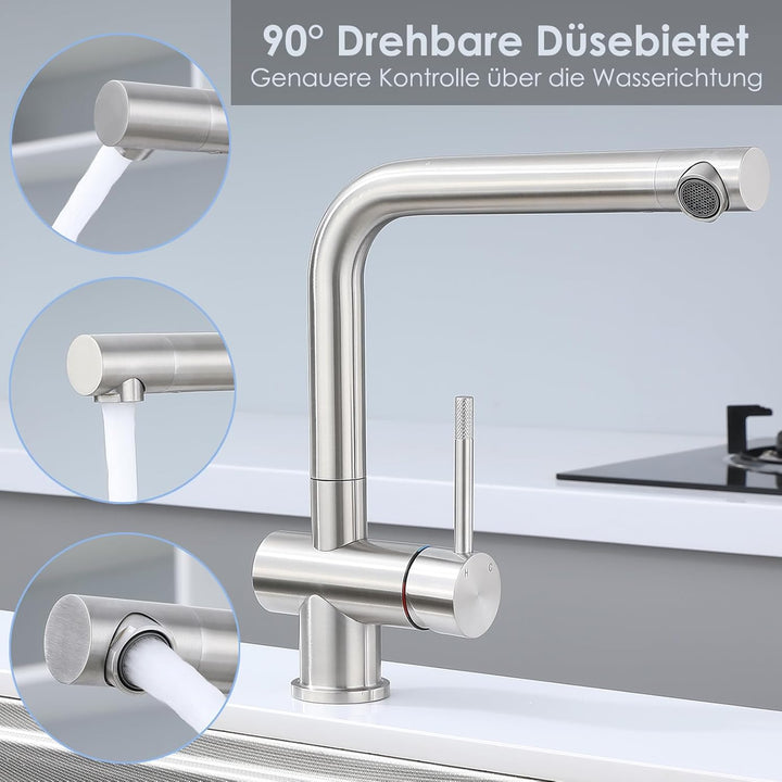 Wasserhahn Küche Edelstahl Küchenarmatur mit L-förmigem 360° Schwenkauslauf einhebelmischer küche, D
