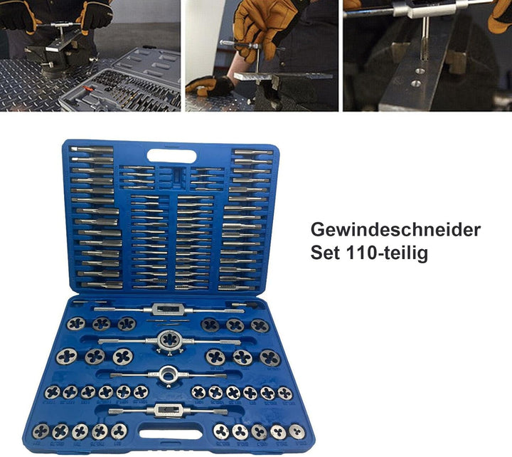 Gewindeschneider Set 110-teilig,Gewindebohrer Satz M2-M18 Fein Gewinde Schneider Bohrer Werkzeug, Ge