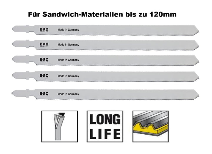 5 Stück lange Metall Stichsägeblätter 155 mm BI Metall für Stahl Sandwich Material bis 120 mm Bohrcr