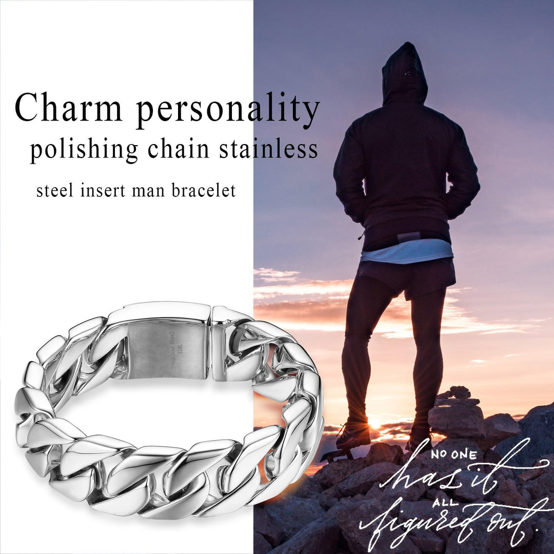 JewelryWe Personalisiert Armband Herren Panzerkette: Edelstahl Gross Schwer Biker Kettenarmband Hoch