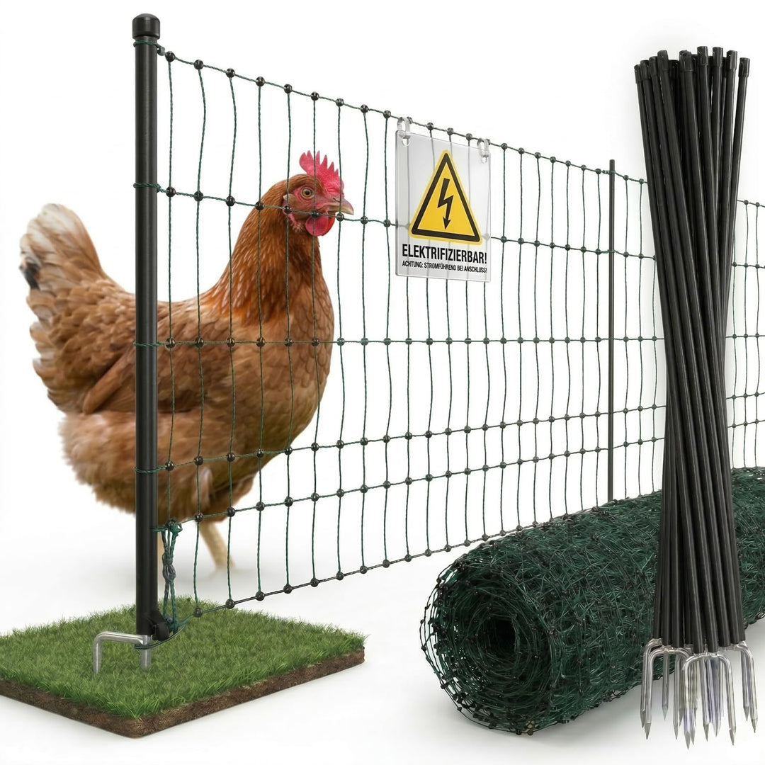 Agrarzone® Mobiler Hühnerzaun Geflügelzaun mit Strom [Grün - 25m x 106cm] - Weidezaun für Hühner mit
