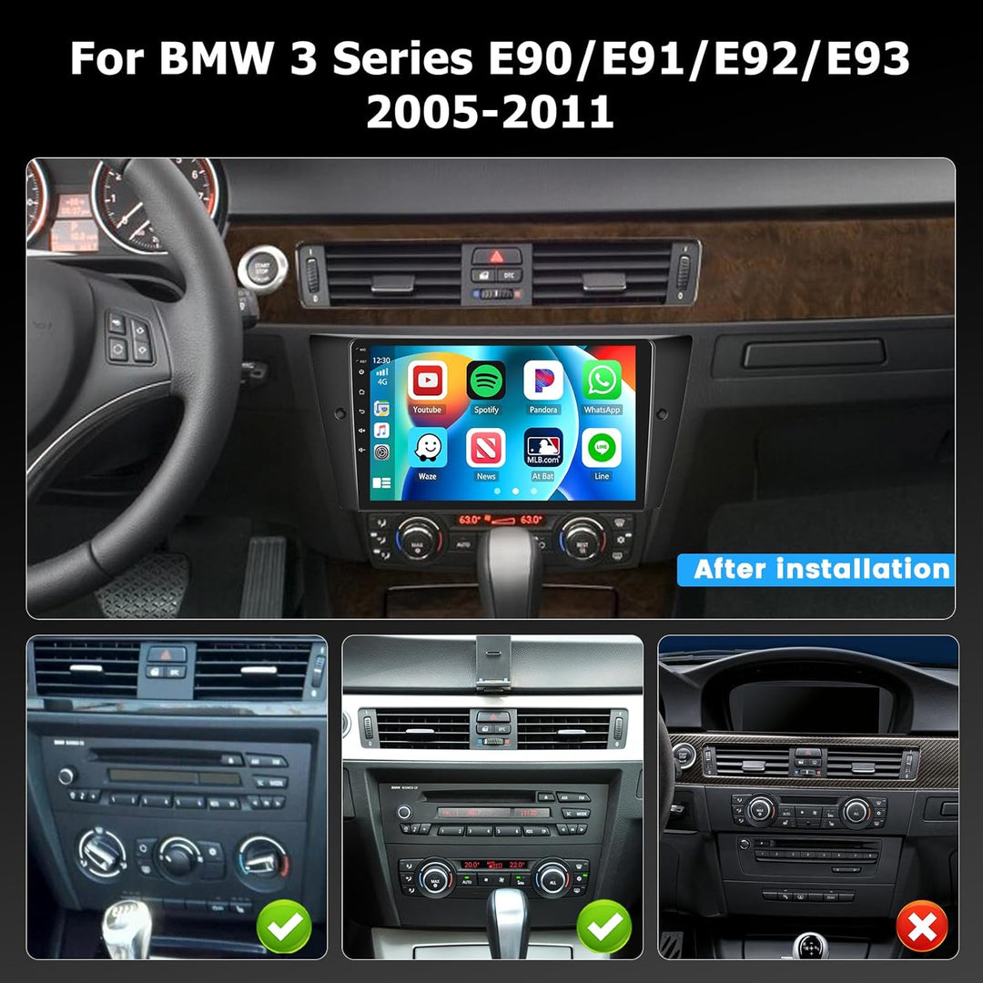 Hikity 4+128G 9" Android Autoradio für BMW 3 E90 E91 E92 E93 2005-2011 | Incell Touchscreen Wireless