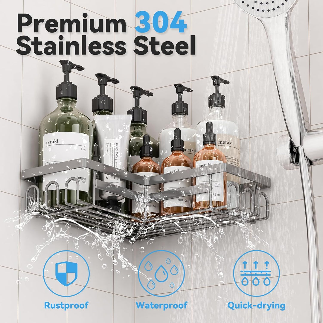 3 Stück Duschablage ohne Bohren, Duschablage Ecke mit Haken, Badezimmer Organizer, Shampoo Halterung