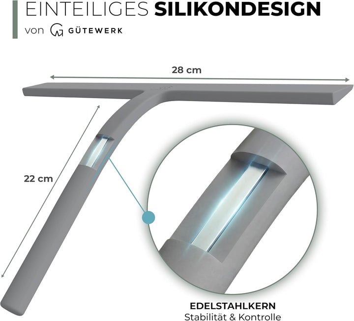 Gütewerk Duschabzieher, Silikon-Abzieher Dusche, Hygienischer Abzieher für Badezimmer, Duschwand & F