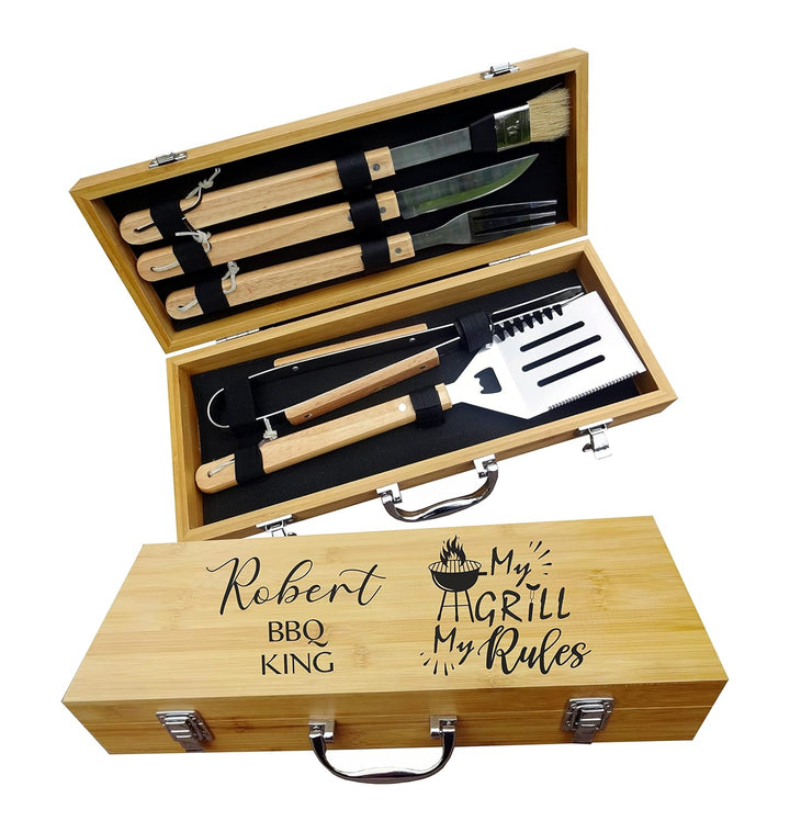 Personalisierte Grill Set | 5 Stück Grillbesteck Werkzeug Set | BBQ Grill-Tools | Set Barbecue-Utens