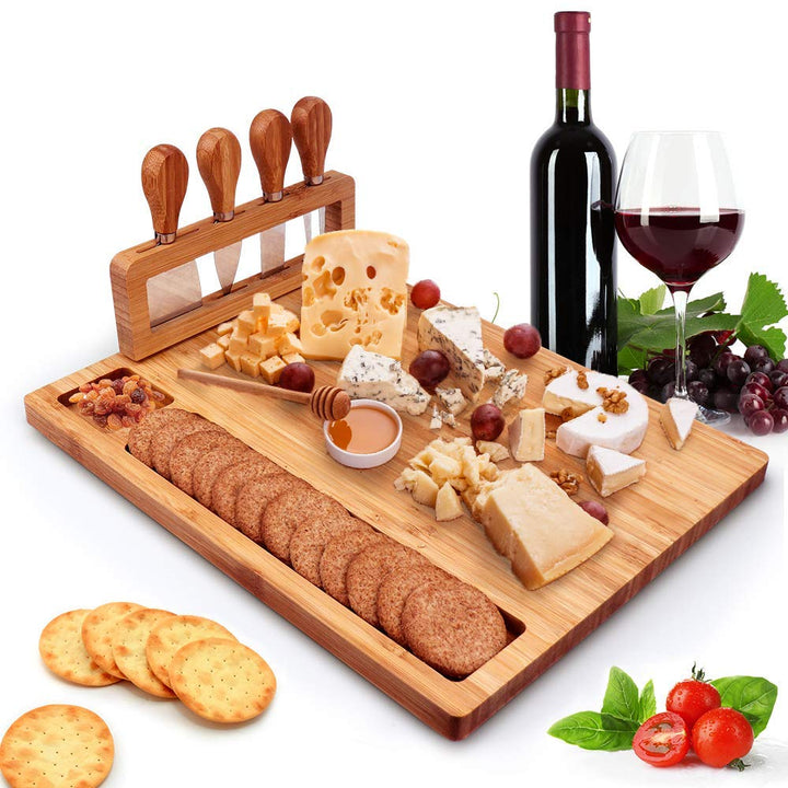 Bambus Käsebrett Messer Set Charcuterie Platte und Servierbrett Fleischbrett Holz Servierplatte Einz