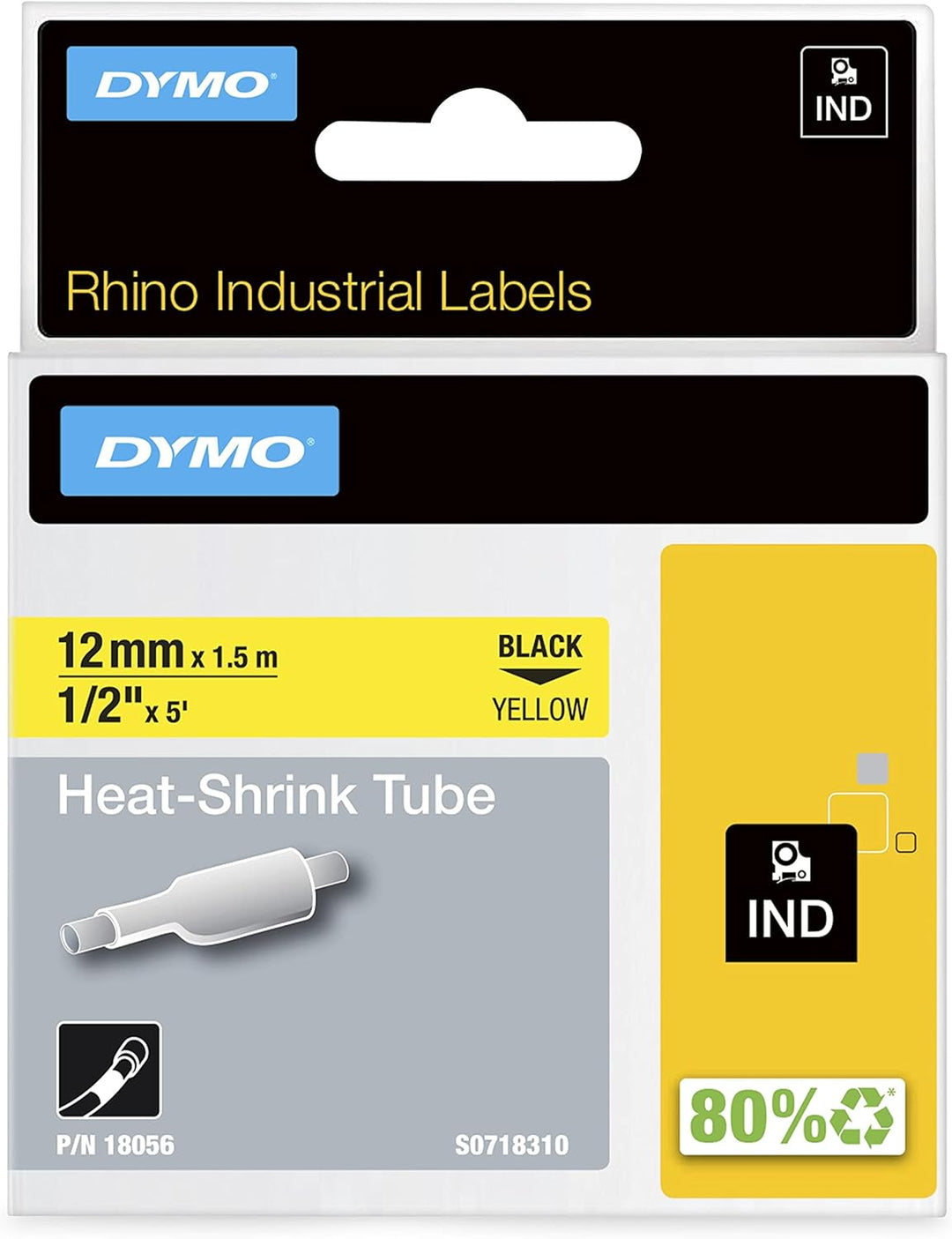 DYMO Rhino Industrie Schrumpfschlauch-Kabeletiketten | 12 mm, 1,5 m | Schwarz auf gelb | für DYMO Rh