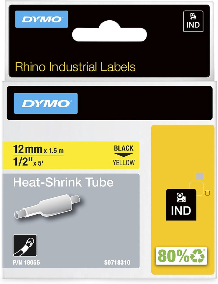 DYMO Rhino Industrie Schrumpfschlauch-Kabeletiketten | 12 mm, 1,5 m | Schwarz auf gelb | für DYMO Rh