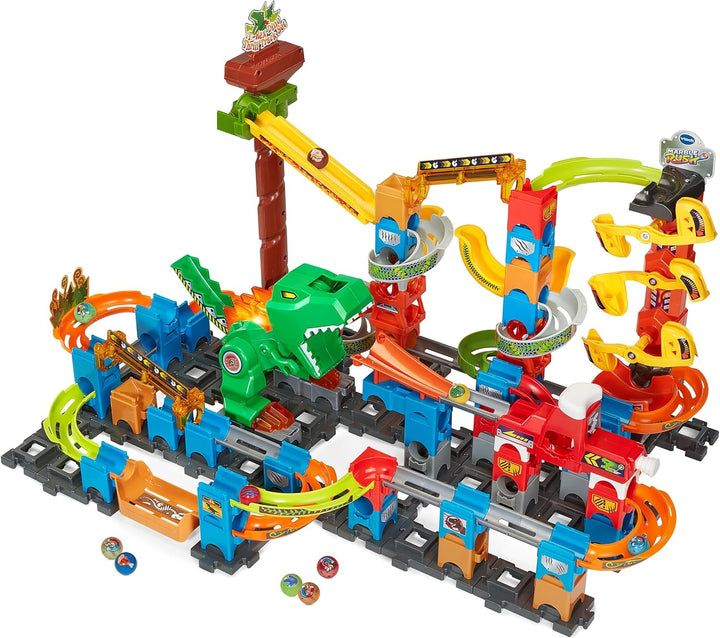 VTech Marble Rush - Dino Adventures Magnetic Set XL400 E – Interaktive Murmelbahn mit spannenden Bah