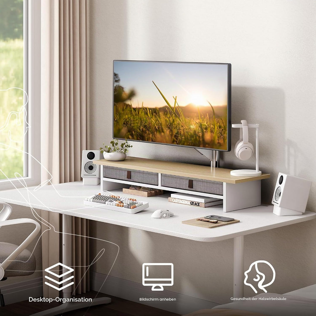 Fenge Dual Monitorständer Riser 2 Etagen Computer Monitor Ständer mit Schublade für PC Laptop Drucke