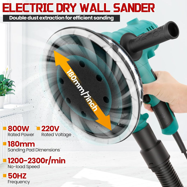 800W Elektrischer Trockenbauschleifer,1200-2300RPM Variable Geschwindigkeit,Wandschleifmaschine mit