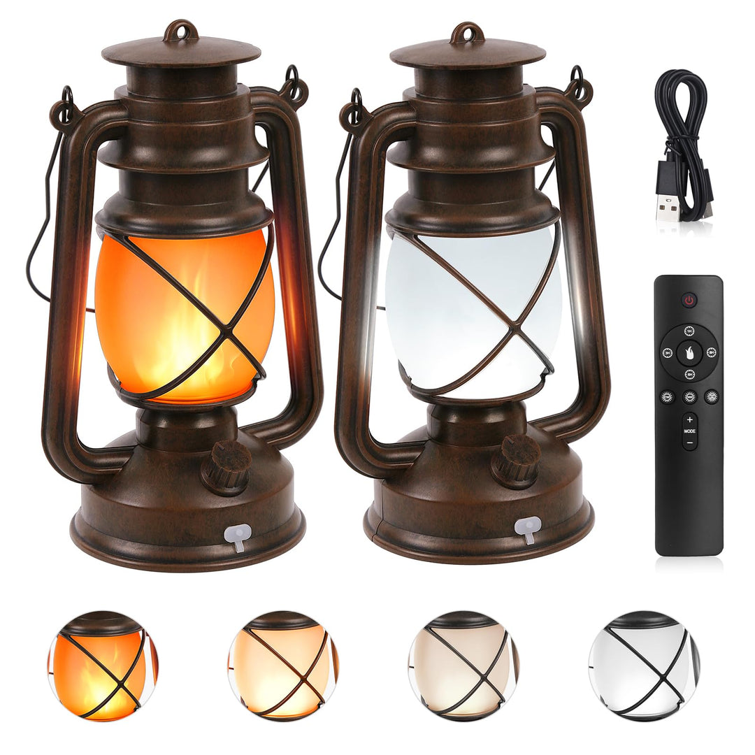 Shinmax Wiederaufladbare LED Laterne, 2er Set Vintage Gartenlaterne mit Flackereffekt, 4 Lichtmodi,