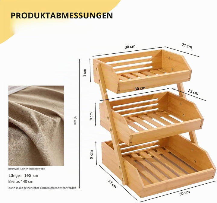 Obstschale aus Bambus mit 3 Ebenen, abnehmbar, Obst- und Gemüsehalter, Brot- und Snackhalter, Organi