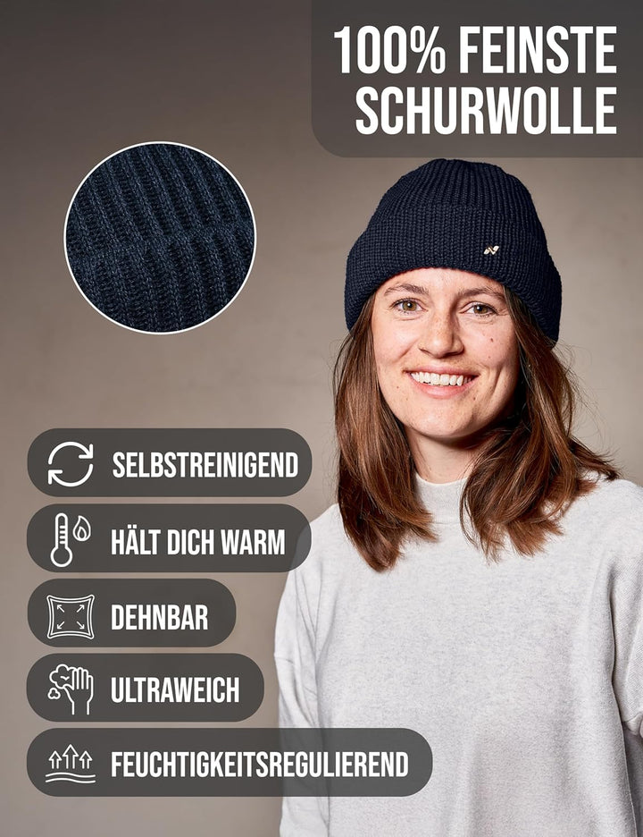 NYTTED® Troyer Mütze Damen & Herren - Made in Germany - Fisherman Beanie aus 100% feinster Schurwoll