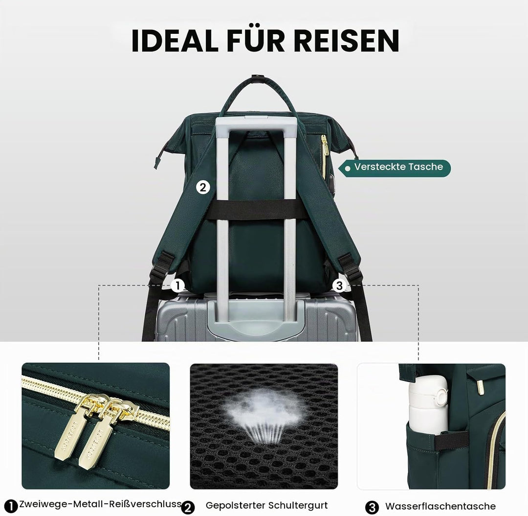 LOVEVOOK Rucksack Damen, Wasserdicht 15,6 Zoll Laptoptasche Gross Daypacks Schulrucksack Mädchen Tee
