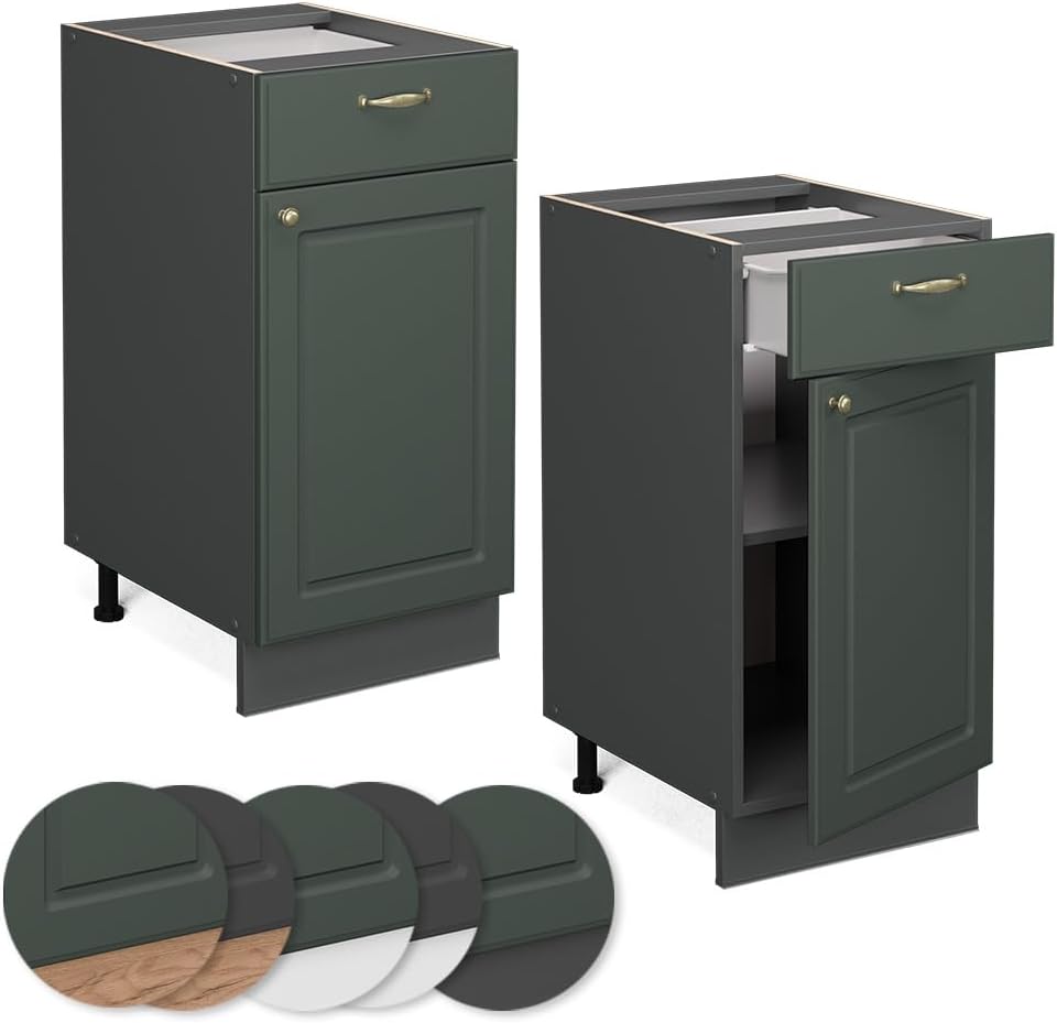 Vicco Küchenunterschrank Fame-Line, Grün-Gold Landhaus, 40 cm ohne Arbeitsplatte, zur Kombination mi