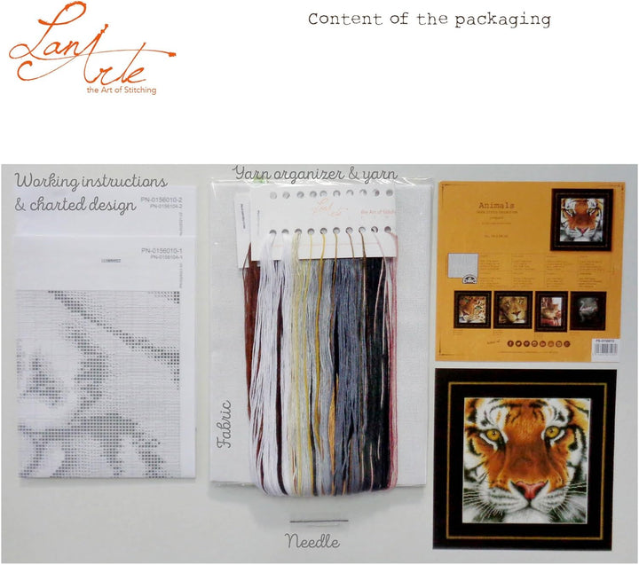 Lanarte Zählmusterpackung Tiger Zählstoff Kreuzstichpackung, Baumwolle, Mehrfarbig, 35 x 34 x 0.3 cm