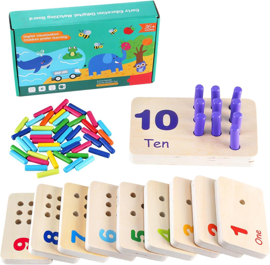 Hölzerne Zählung Zahlen Peg Board für Kinder, Montessori Mathe Spielzeug für Kleinkinder, Mathe Mani
