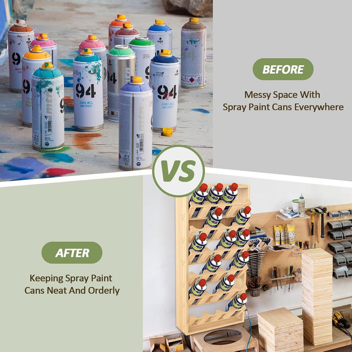 Nisorpa 24 Dosen Spray Paint Storage Rack Wooden Spray Paint Holder Wall Mount Lube Can Storage Rack