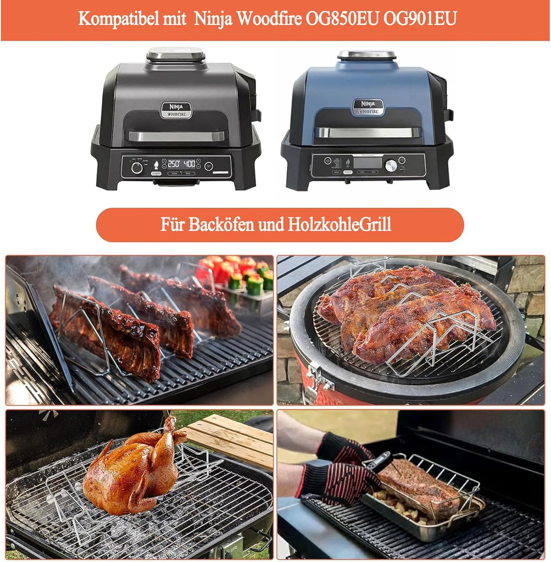 Spareribs Halter Grill für Ninja Woodfire OG850EU OG901EU V-Form Gitterrost, Hähnchen Ständer Kompat