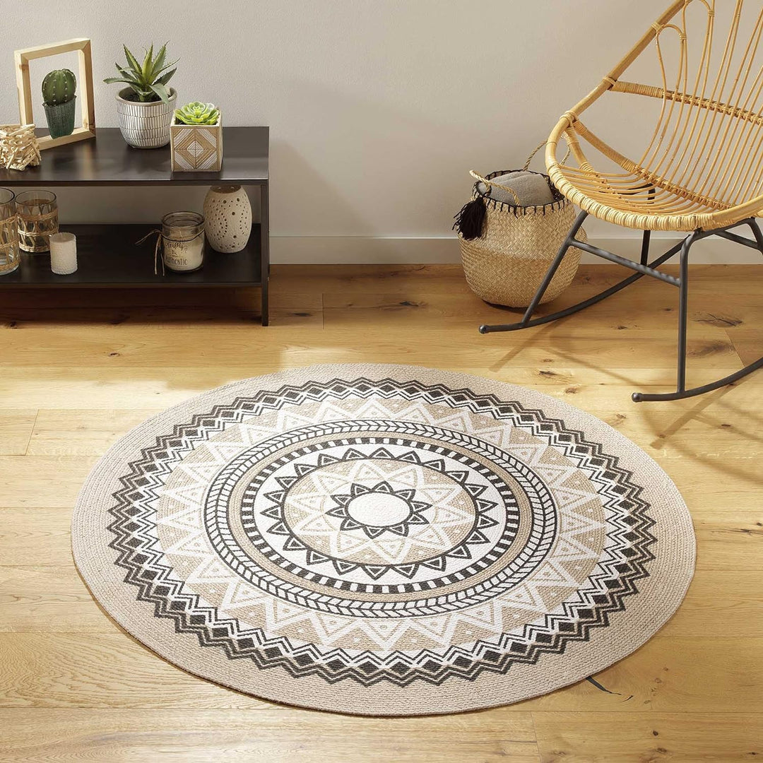 Douceur d'Intérieur, Teppich, rund, 120 cm, Baumwolle, Bedruckt Yaba
