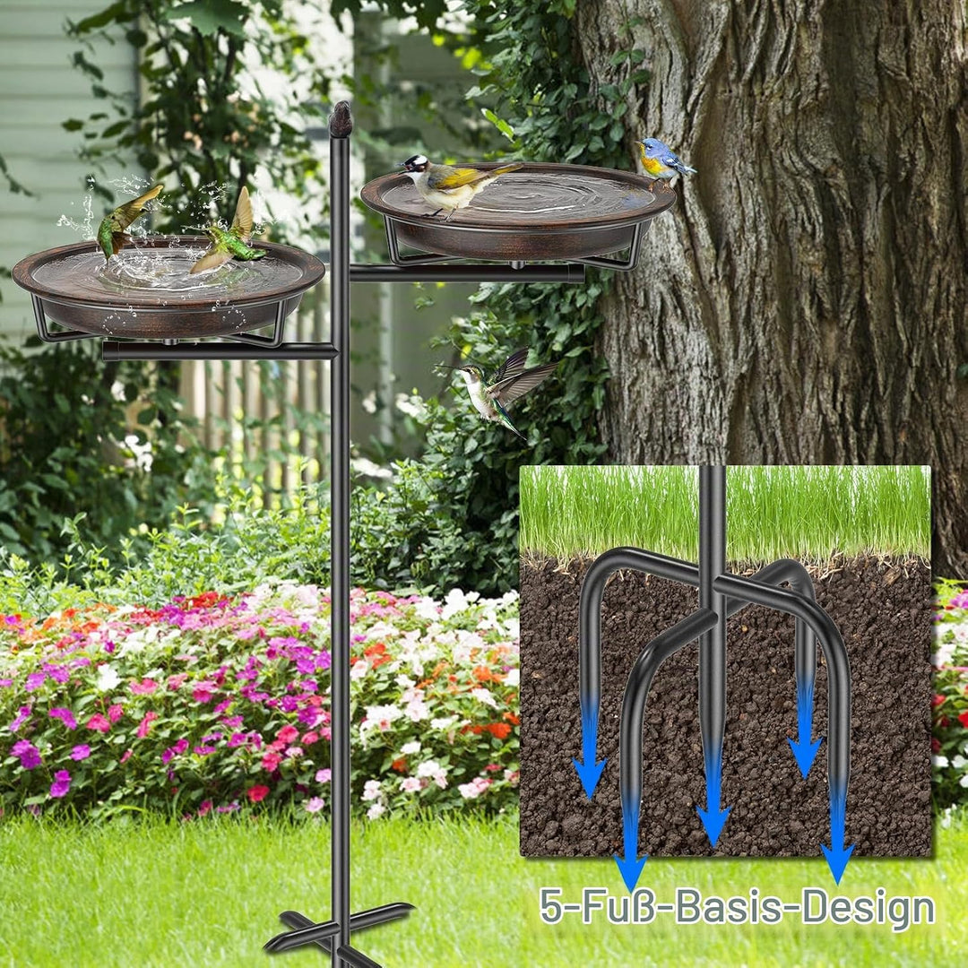 Vogeltränke Vogelbad Schale Stehend, 2-in-1 Vogelbad für Draussen Garten mit Doppelbecken für Wasser