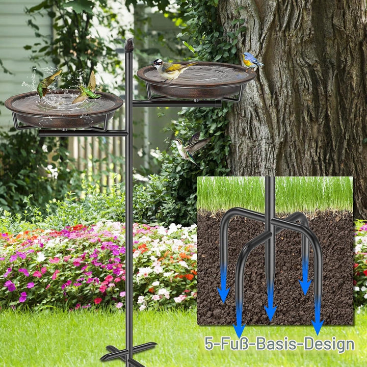 Vogeltränke Vogelbad Schale Stehend, 2-in-1 Vogelbad für Draussen Garten mit Doppelbecken für Wasser