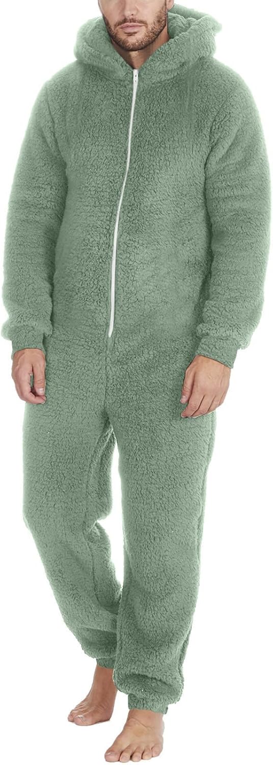 Jumpsuit Herren Teddy Fleece Schlafanzug Einteiler Onesie Winter Fluffy Pyjama Kuschelig Overall mit