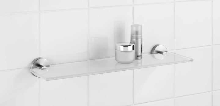 WENKO Glas Wandablage Bosio Edelstahl matt - Badezimmerablage, Edelstahl rostfrei, 46.5 x 5.5 x 13.5