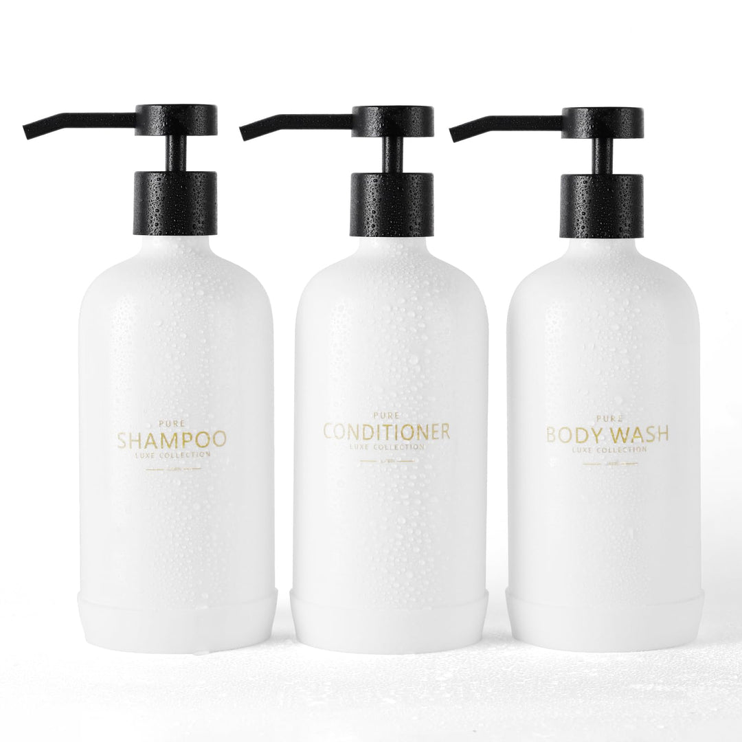 Shampoo- und Spülungsspender, Set mit 3 nachfüllbaren 600 ml Shampoo-Flaschen mit rutschfestem Silik