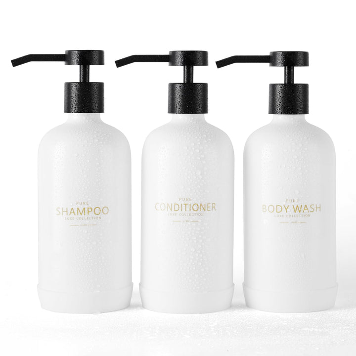 Shampoo- und Spülungsspender, Set mit 3 nachfüllbaren 600 ml Shampoo-Flaschen mit rutschfestem Silik